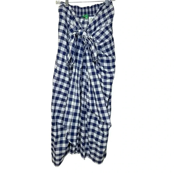 J. Crew Draped Beach Sarong in Blue Gingham Size Medium Beach Coverup - Picture 3 of 8